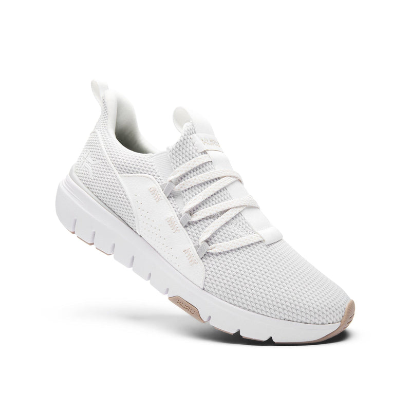 Angled profile view of the KURU FLEX Slip-On Men's Sneaker in Bright White-Sand.