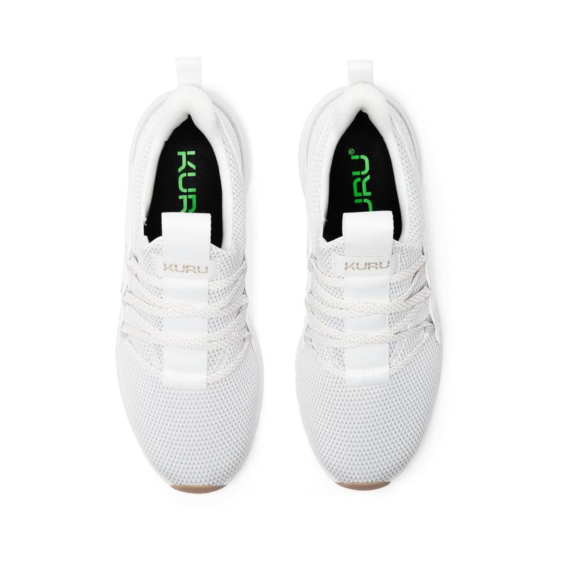 Pair of KURU FLEX Slip-On Men's Sneaker in Bright White-Sand, angled view.