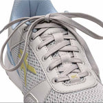 Angled profile view of the KURU QUANTUM 2 Women's Sneaker in Dove Gray-Pale Lime.