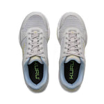 Close-up of the upper material on the KURU QUANTUM 2 Women's Sneaker in Dove Gray-Pale Lime.