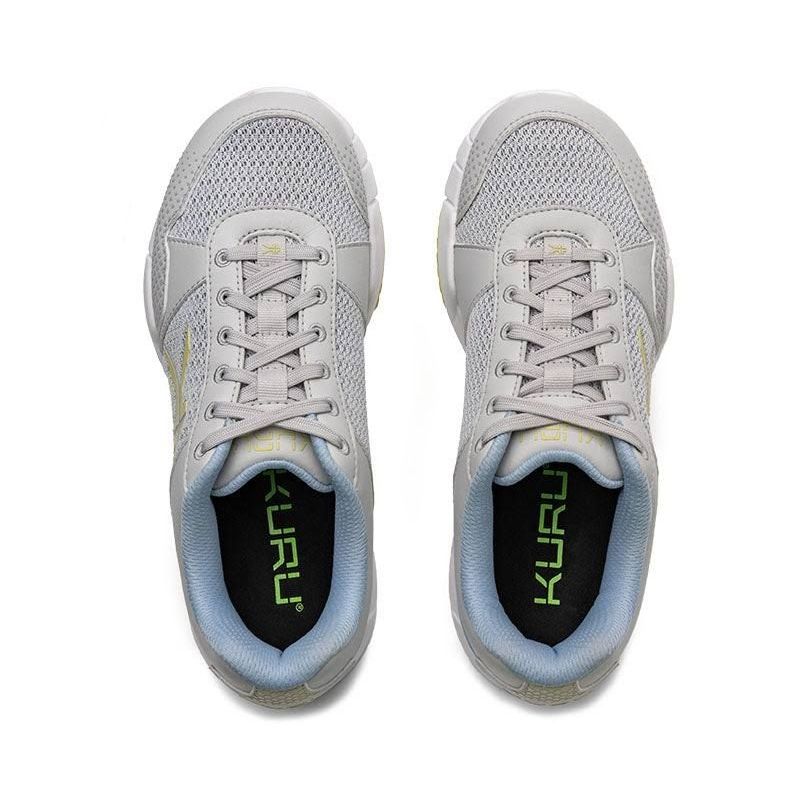 Close-up of the upper material on the KURU QUANTUM 2 Women's Sneaker in Dove Gray-Pale Lime.