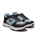 Pair of KURU QUANTUM 2 Women's Sneaker in Jet Black-Misty Blue, angled view.