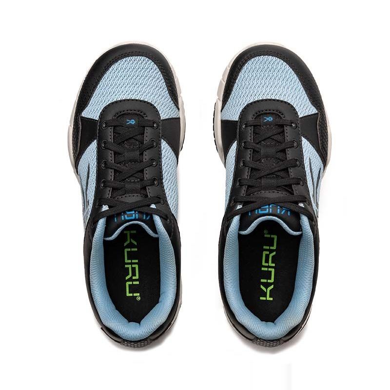 Top-down view of the KURU QUANTUM 2 Women's Sneaker in Jet Black-Misty Blue.