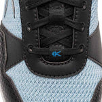 Close-up of the upper material on the KURU QUANTUM 2 Women's Sneaker in Jet Black-Misty Blue.