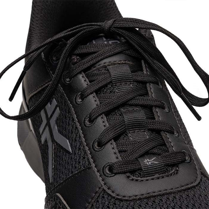Close-up of the upper material on the KURU QUANTUM 2 Women's Sneaker in Jet Black-Slate Gray.