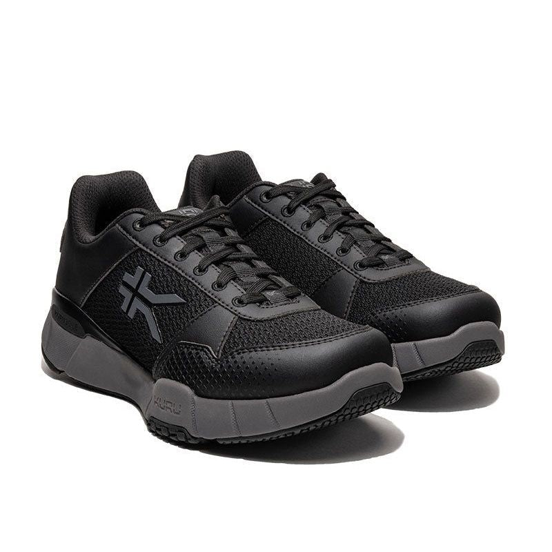 Pair of KURU QUANTUM 2 Women's Sneaker in Jet Black-Slate Gray, angled view.