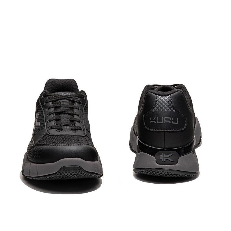 Back heel view of the KURU QUANTUM 2 Women's Sneaker in Jet Black-Slate Gray.
