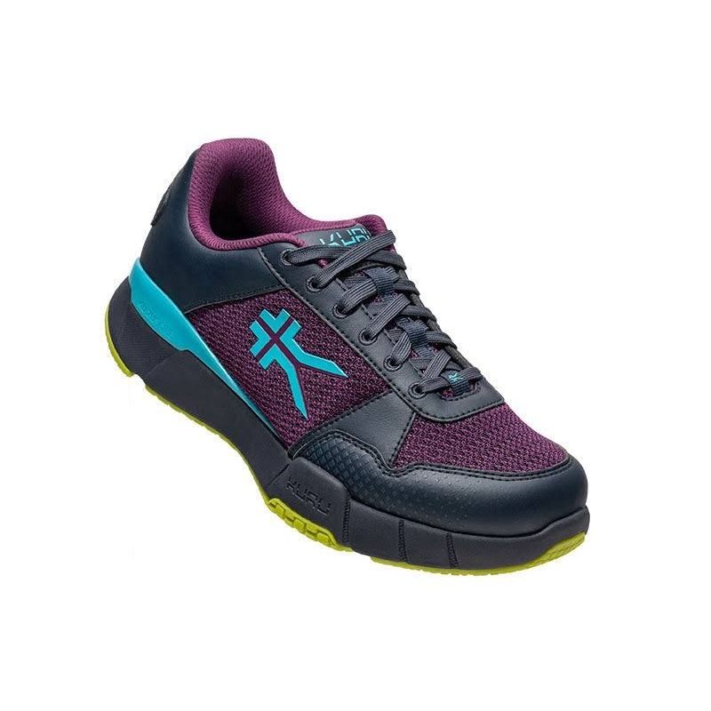 Angled profile view of the KURU QUANTUM 2 WIDE Women's Sneaker in Electric Grape-Midnight Blue.
