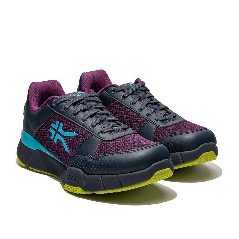 Pair of KURU QUANTUM 2 WIDE Women's Sneaker in Electric Grape-Midnight Blue, angled view.