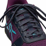 Close-up of the upper material on the KURU QUANTUM 2 WIDE Women's Sneaker in Electric Grape-Midnight Blue.