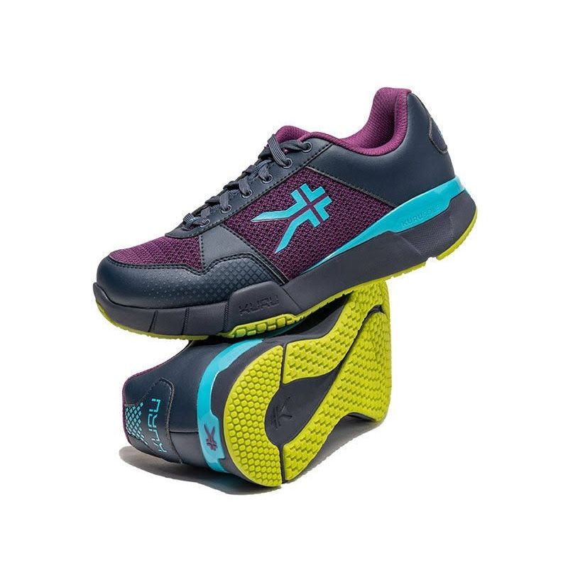 Pair of KURU QUANTUM 2 WIDE Women's Sneaker in Electric Grape-Midnight Blue, angled view.