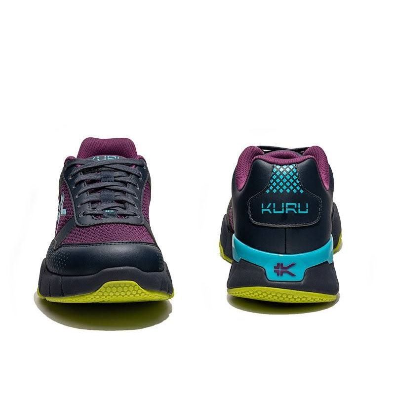 Back heel view of the KURU QUANTUM 2 WIDE Women's Sneaker in Electric Grape-Midnight Blue.