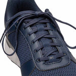 Close-up of the upper material on the KURU QUANTUM 2 WIDE Men's Sneaker in Indigo Blue-Slate Gray.