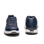 Back heel view of the KURU QUANTUM 2 WIDE Men's Sneaker in Indigo Blue-Slate Gray.