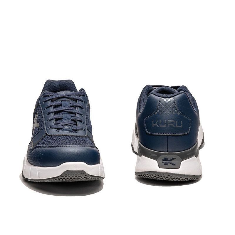 Back heel view of the KURU QUANTUM 2 WIDE Men's Sneaker in Indigo Blue-Slate Gray.