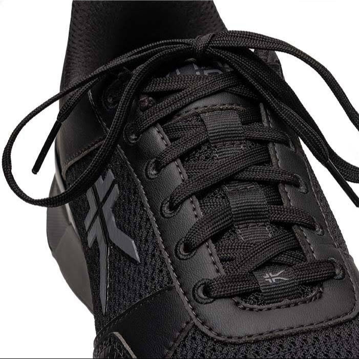 Close-up of the upper material on the KURU QUANTUM 2 WIDE Men's Sneaker in Jet Black-Slate Gray.