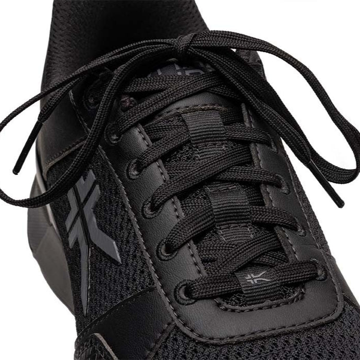 Close-up of the upper material on the KURU QUANTUM 2 WIDE Women's Sneaker in Jet Black-Slate Gray.