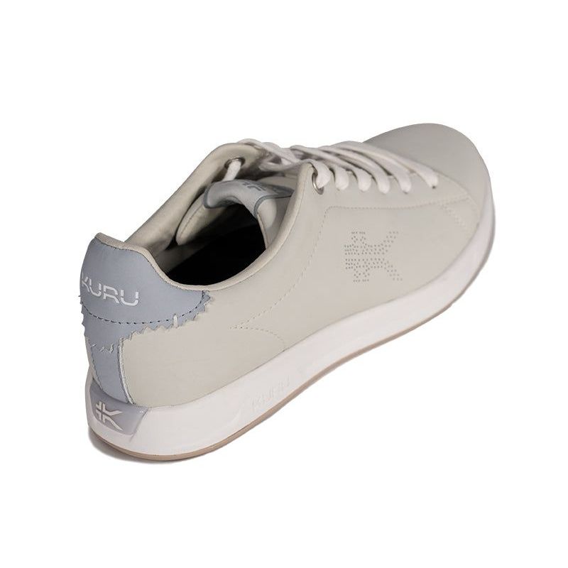 Back heel view of the KURU ROAM Women's Sneaker in Bone Gray-Cloud Gray.