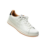 Angled profile view of the KURU ROAM Women's Sneaker in Bright White-Jet Black.