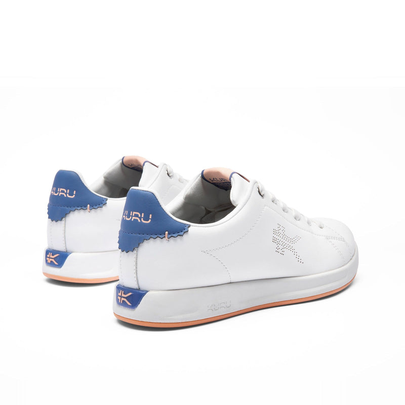 Top-down view of the KURU ROAM Women's Sneaker in Bright White-Mineral Blue.