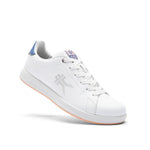 Angled profile view of the KURU ROAM Women's Sneaker in Bright White-Mineral Blue.