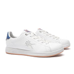 Pair of KURU ROAM Women's Sneaker in Bright White-Mineral Blue, angled view.