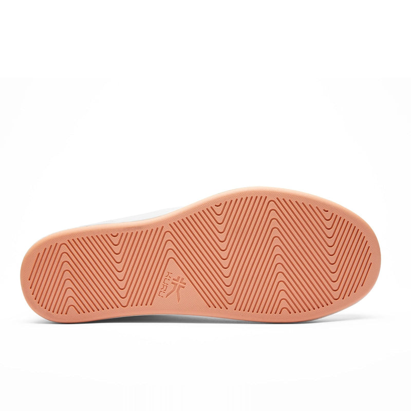 Back heel view of the KURU ROAM Women's Sneaker in Bright White-Mineral Blue.