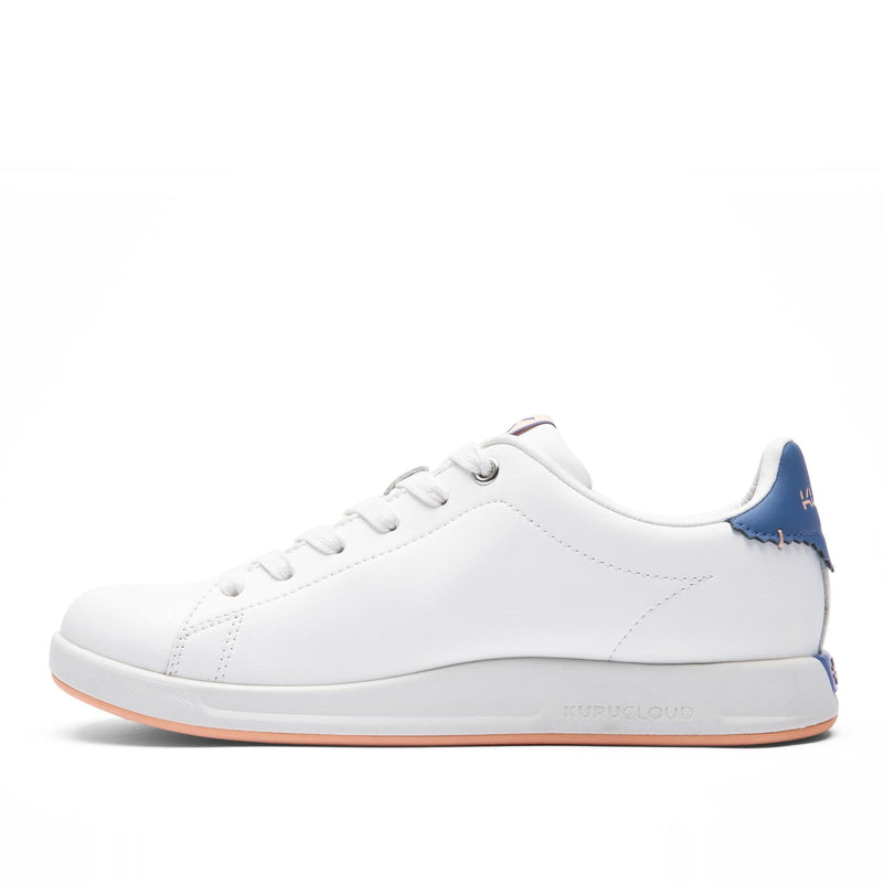 Outsole view of the KURU ROAM Women's Sneaker in Bright White-Mineral Blue, showing the KURUSOLE tread.