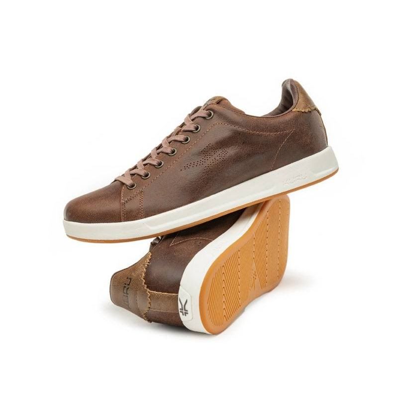 Pair of KURU ROAM Men's Sneaker in Clove Brown, angled view.