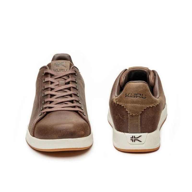 Back heel view of the KURU ROAM Men's Sneaker in Clove Brown.