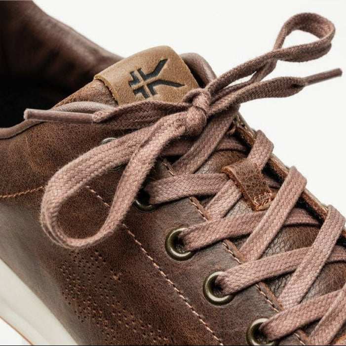Close-up of the upper material on the KURU ROAM Men's Sneaker in Clove Brown.