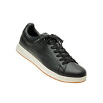 Angled profile view of the KURU ROAM Women's Sneaker in Jet Black-Bright White.