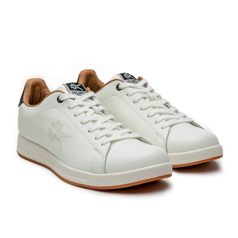 Angled profile view of the KURU ROAM Men's Sneaker in Bright White-Jet Black-2.
