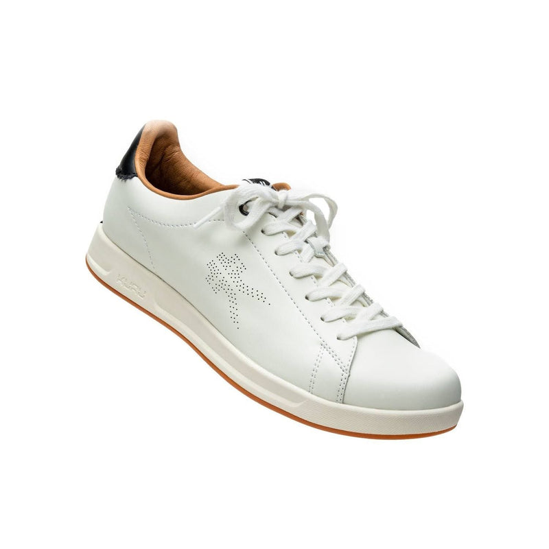 Pair of KURU ROAM Men's Sneaker in Bright White-Jet Black-2, angled view.