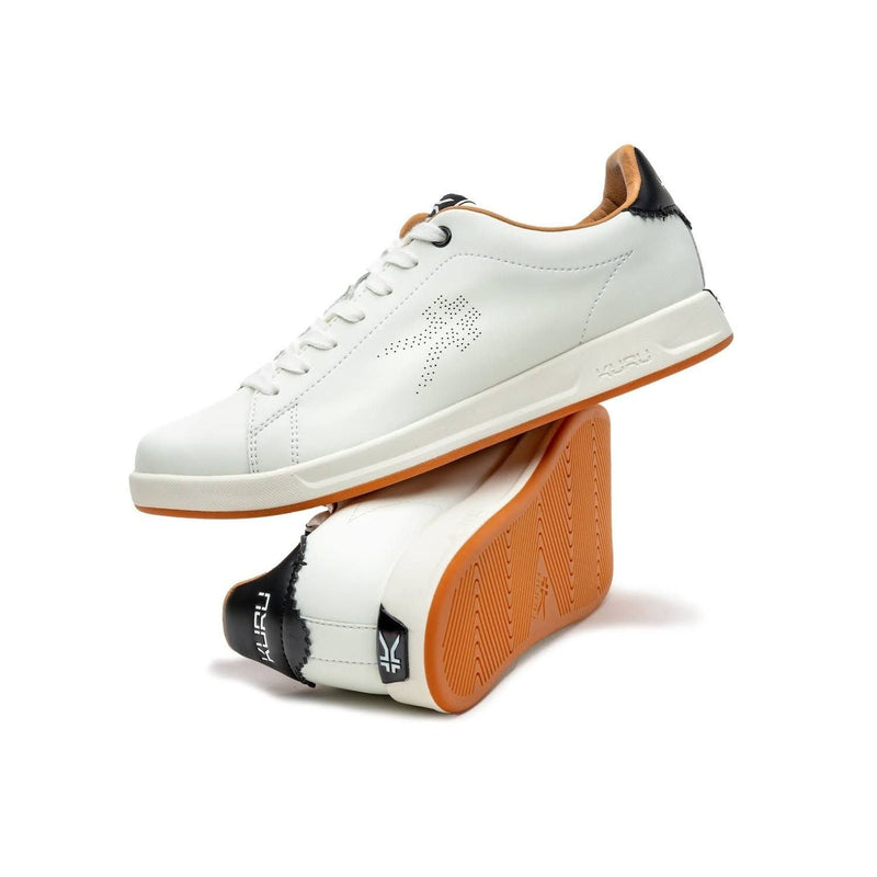 Pair of KURU ROAM Men's Sneaker in Bright White-Jet Black-2, angled view.