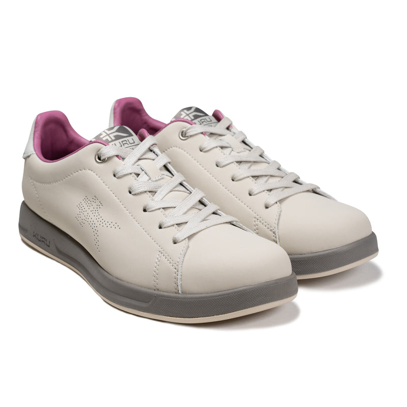 Angled profile view of the KURU ROAM Women's Sneaker in Sand-Pebble.