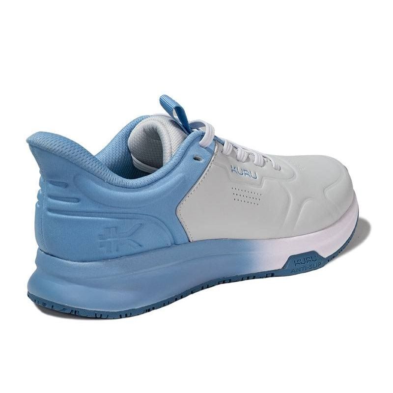 Pair of KURU SHIFT Women's Sneaker in Dove Gray-Mineral Blue, angled view.