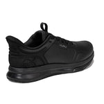 Angled profile view of the KURU SHIFT Men's Sneaker in Jet Black.