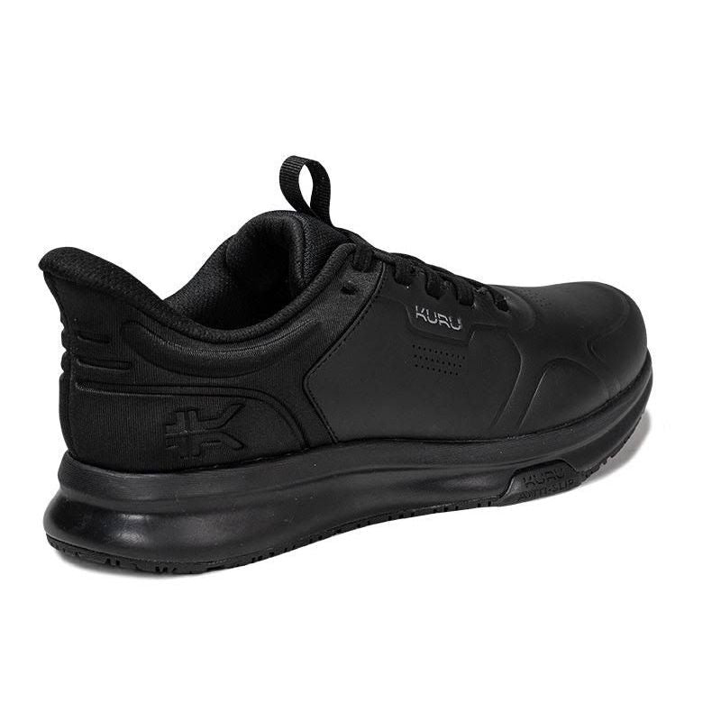 Angled profile view of the KURU SHIFT Men's Sneaker in Jet Black.