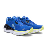 Angled profile view of the KURU TRIPLE MAX Ion Men's Sneaker in Azure Blue-Sunny Lime.