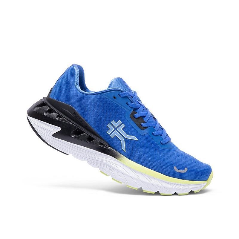 Pair of KURU TRIPLE MAX Ion Men's Sneaker in Azure Blue-Sunny Lime, angled view.