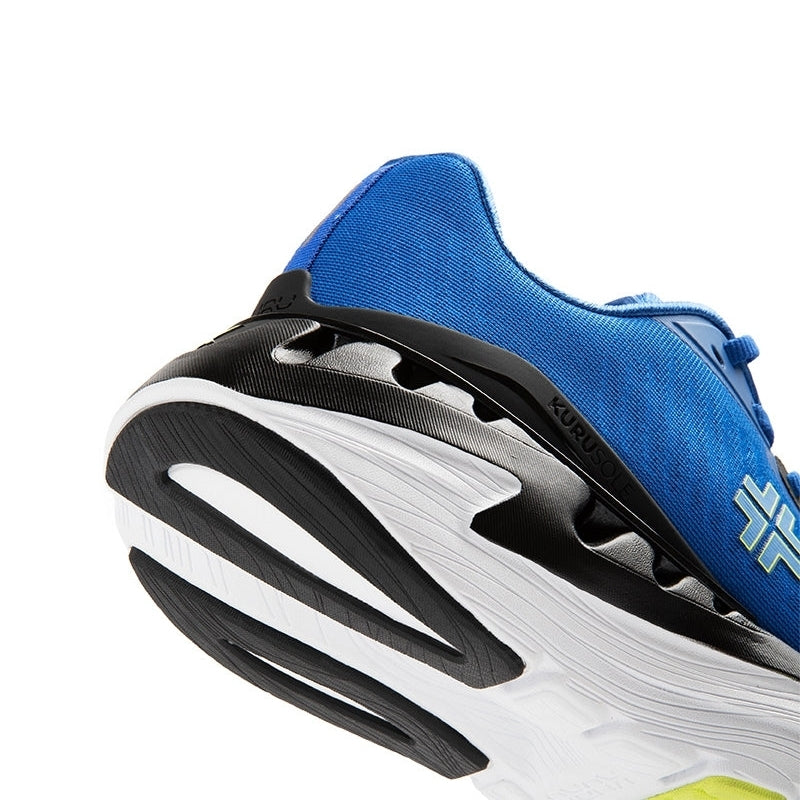 Pair of KURU TRIPLE MAX Ion Men's Sneaker in Azure Blue-Sunny Lime, angled view.