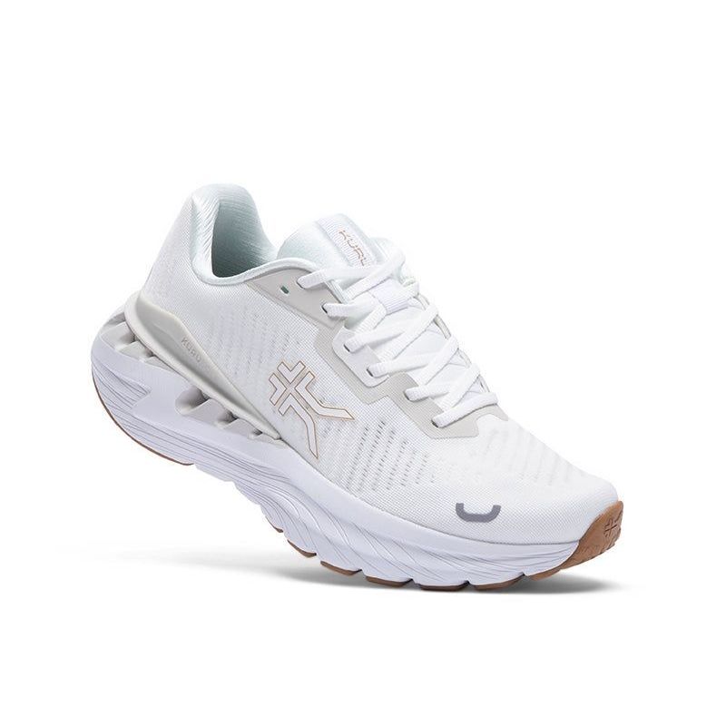 Pair of KURU TRIPLE MAX Ion Women's Sneaker in Bright White-Bone Gray, angled view.