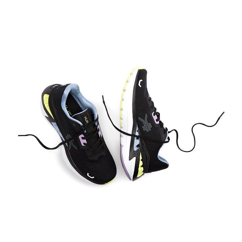 Outsole view of the KURU TRIPLE MAX Ion Women's Sneaker in Jet Black-Multi, showing the KURUSOLE tread.