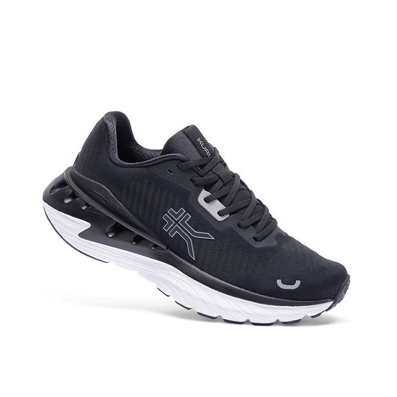 Pair of KURU TRIPLE MAX Ion Men's Sneaker in Jet Black-Storm Gray, angled view.