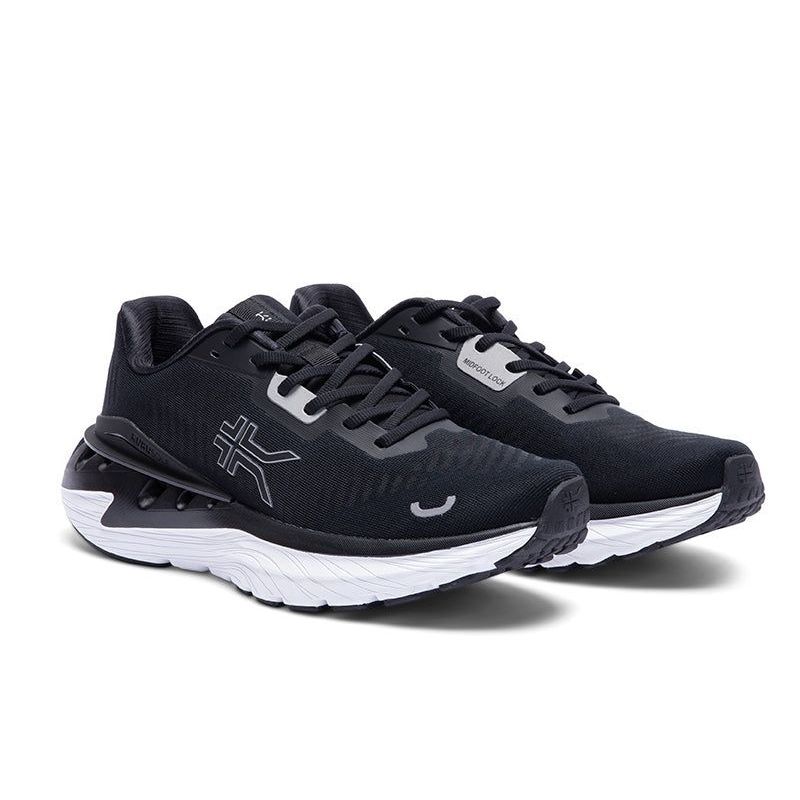 Angled profile view of the KURU TRIPLE MAX Ion Men's Sneaker in Jet Black-Storm Gray.