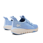 Angled profile view of the KURU FLEX Slip-On Women's Sneaker in Blue Fog-Sand.