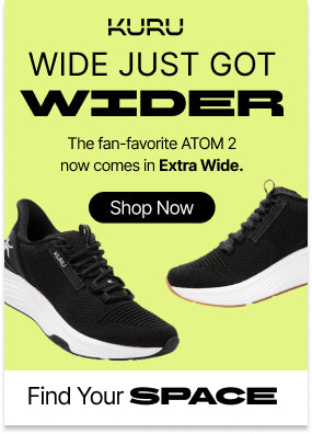 KURU ATOM 2 athletic sneaker in black, now available in Extra Wide widths