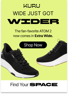 KURU ATOM 2 athletic sneaker in black, now available in Extra Wide widths.