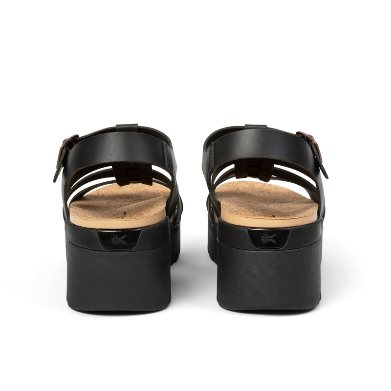 Back heel view of the KURU LOMA Jarvi Women's Sandal in Jet Black.